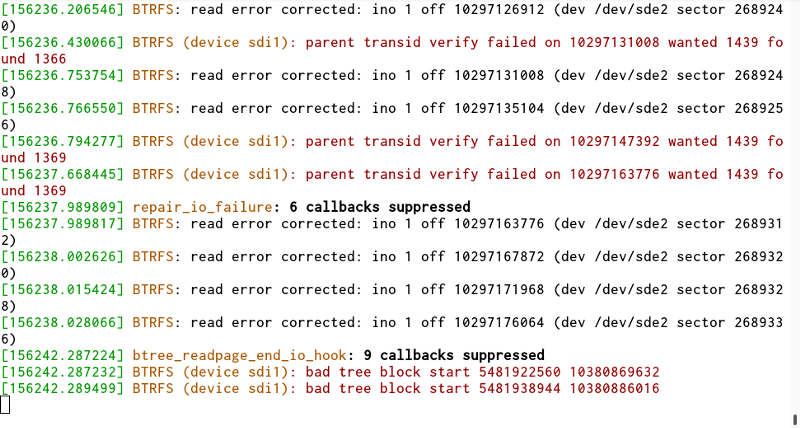 By golly, those are a lot of errors. I think the Pi may have lost
connection or something at some point and started writing everywhere
like hell, because that doesn’t
usually happen.
