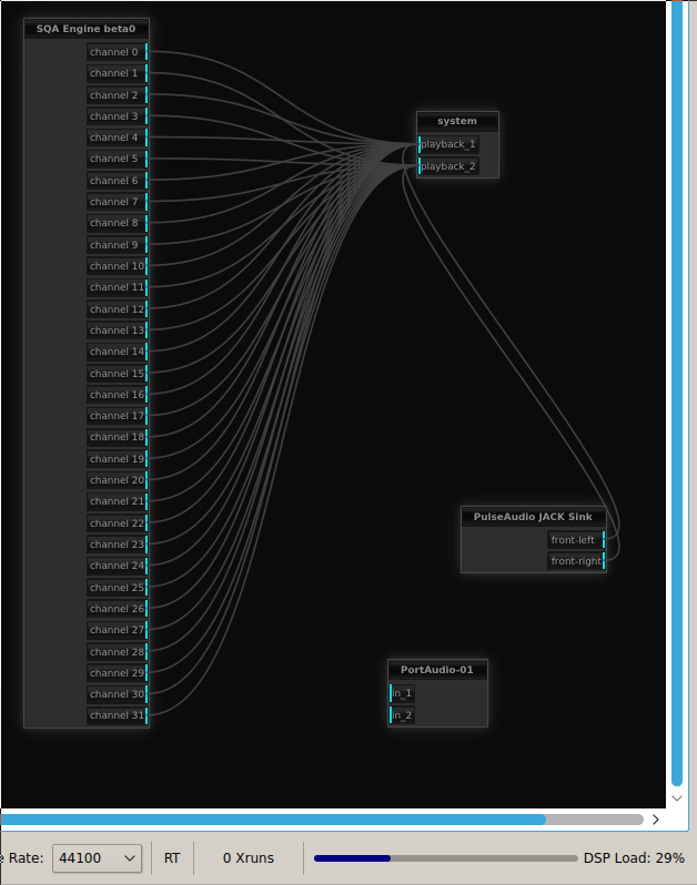 JACK wiring diagram showing SQA wired into the system output